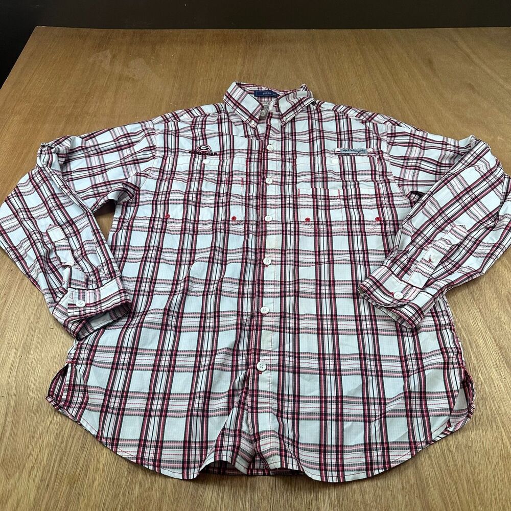 Columbia PFG Georgia Bulldogs Plaid Fishing Shirt Men’s S Button Up